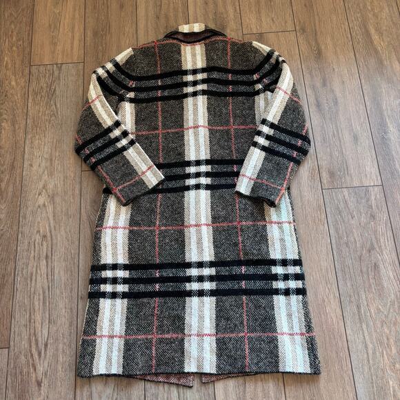 cyrus buttoned long plaid cardigan trench jacket size large black and white - Picture 7 of 7